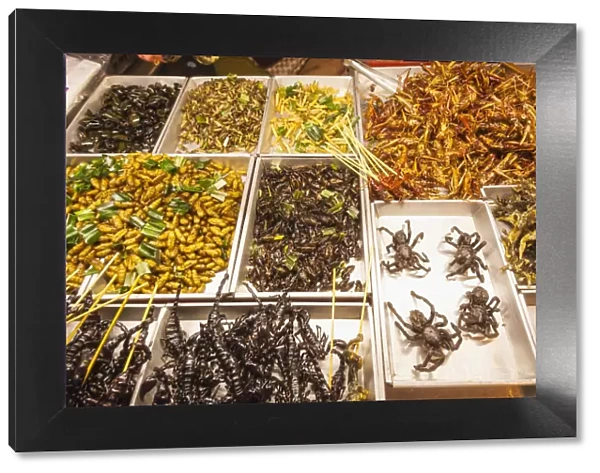 Thailand, Bangkok, Khaosan Road, Vendors Display of Fried Insects
