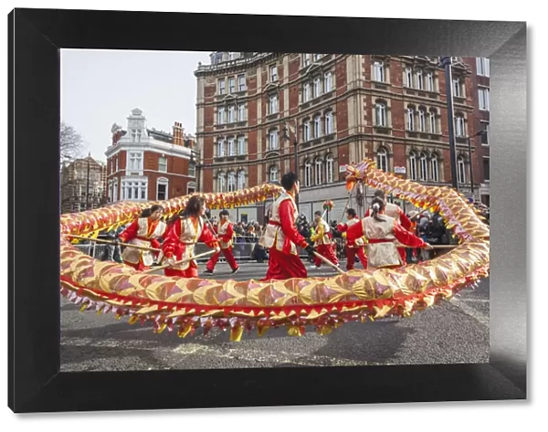 England, London, Soho, Chinatown, Chinese New Year Festival Parade, Dragon Dance