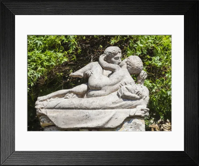 Framed Print : England, Kent, Hever, Hever Castle, The Italian Garden, Statue of Naked Lovers