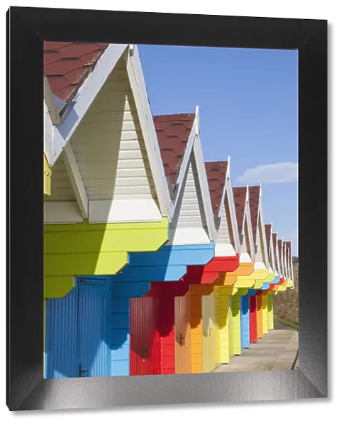 England, Yorkshire, Scarborough, Colourful Beach Huts
