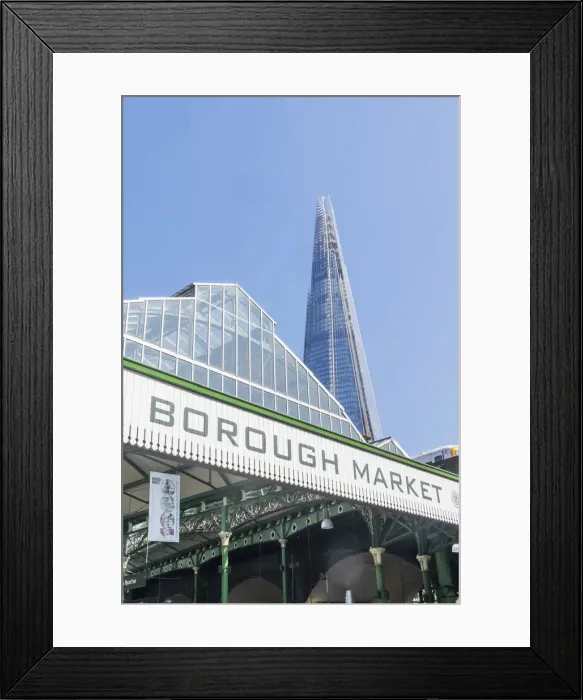 Framed Print : England, London, Southwark, The Shard and Borough Market Sign