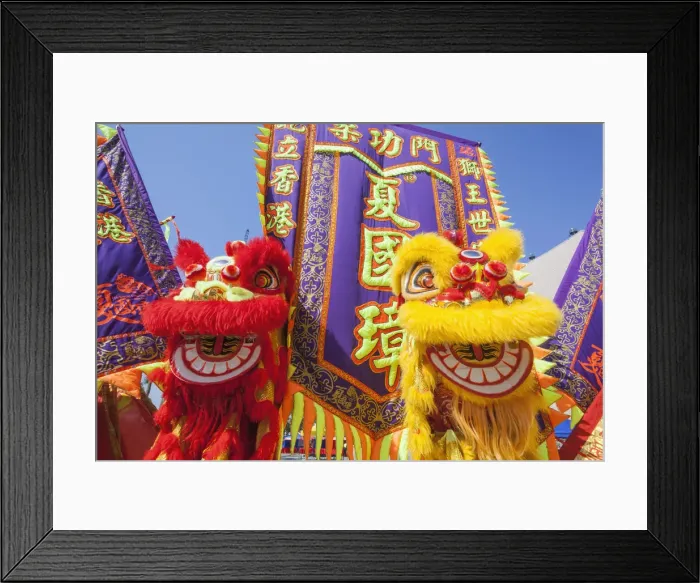 Framed Print : China, Hong Kong, Chinese Lion Dance Costumes Framed Print : China, Hong Kong, Chinese Lion Dance Costumes