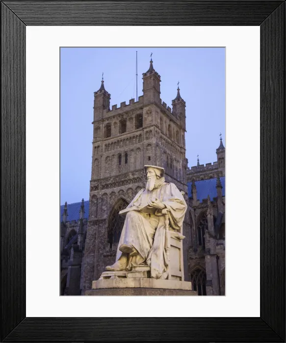 Framed Print : England, Devon, Exeter, The Cathedral, Statue of Richard Hooker 1554-1600