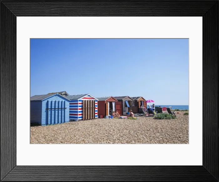 Framed Print : England, Hampshire, Hayling Island, Beach and Groin, Beach Huts Framed Print : England, Hampshire, Hayling Island, Beach and Groin, Beach Huts