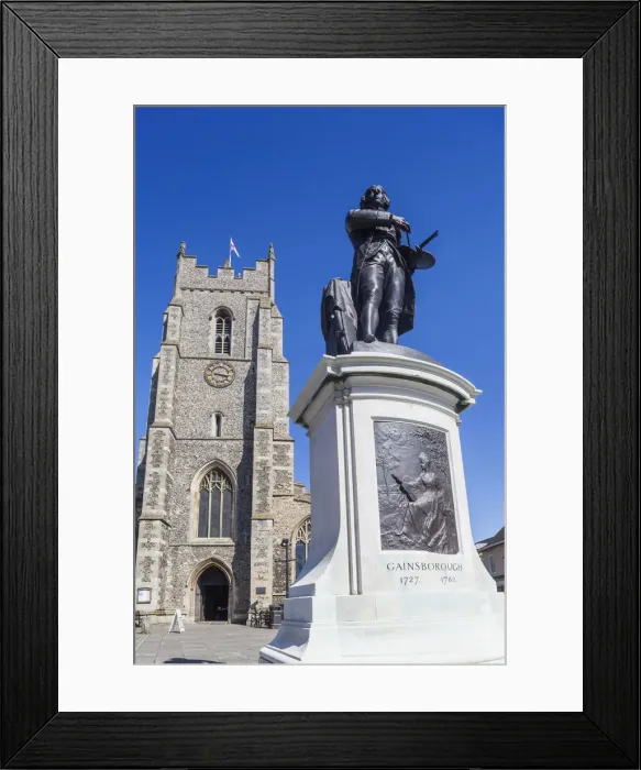 Framed Print : England, Suffolk, Sudbury, Thomas Gainsborough Statue and St. Peters Church