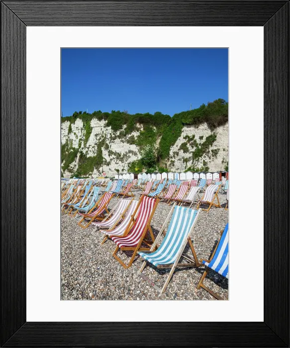 Framed Print : England, Devon, Beer, Deckchairs on Beach Framed Print : England, Devon, Beer, Deckchairs on Beach