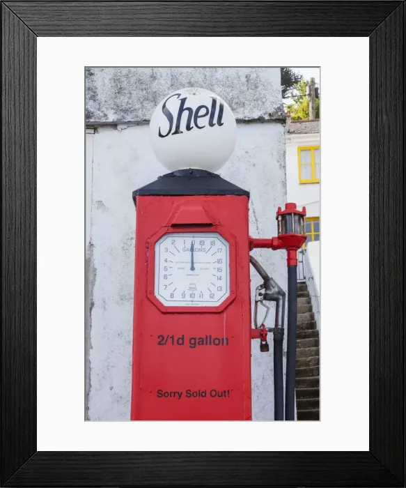 Framed Print : England, Cornwall, St. Mawes, Historical Petrol Pump Framed Print : England, Cornwall, St. Mawes, Historical Petrol Pump