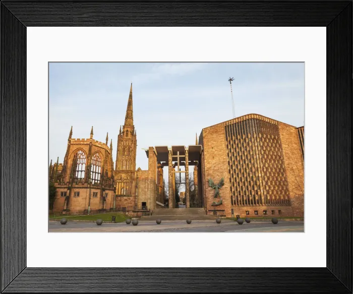 Framed Print : England, Warwickshire, Coventry, Old and New Coventry Cathedral Framed Print : England, Warwickshire, Coventry, Old and New Coventry Cathedral