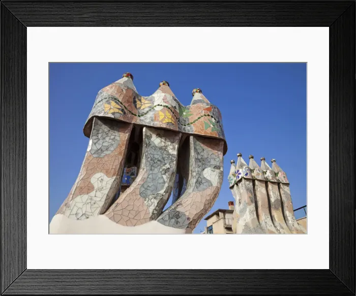 Framed Print : Spain, Barcelona, Casa Batllo, The Rooftop Chimneys Framed Print : Spain, Barcelona, Casa Batllo, The Rooftop Chimneys