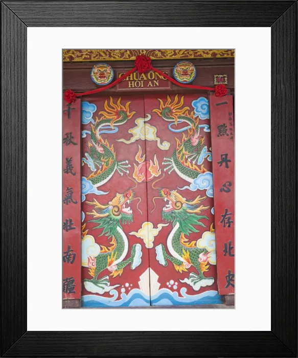 Framed Print : Vietnam, Hoi An, Quan Cong Temple, Entrance Doorway depicting Dragons Framed Print : Vietnam, Hoi An, Quan Cong Temple, Entrance Doorway depicting Dragons