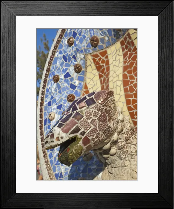Framed Print : Spain, Barcelona, Guell Park, Mosaic Dogs Head Fountain Framed Print : Spain, Barcelona, Guell Park, Mosaic Dogs Head Fountain