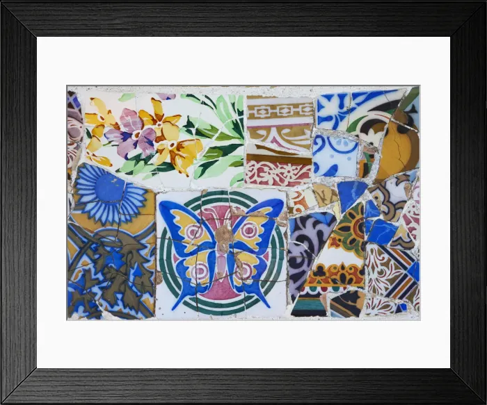 Framed Print : Spain, Barcelona, Guell Park, Mosaic detail of the Terrace Seats Framed Print : Spain, Barcelona, Guell Park, Mosaic detail of the Terrace Seats