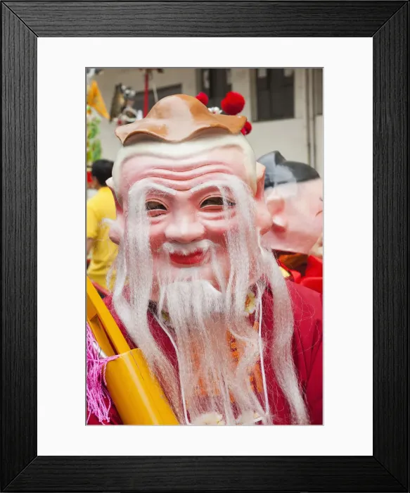Framed Print : China, Hong Kong, Tai Kok Tsui Temple Fair, Parade Participant Dressed in Lucky God Framed Print : China, Hong Kong, Tai Kok Tsui Temple Fair, Parade Participant Dressed in Lucky God