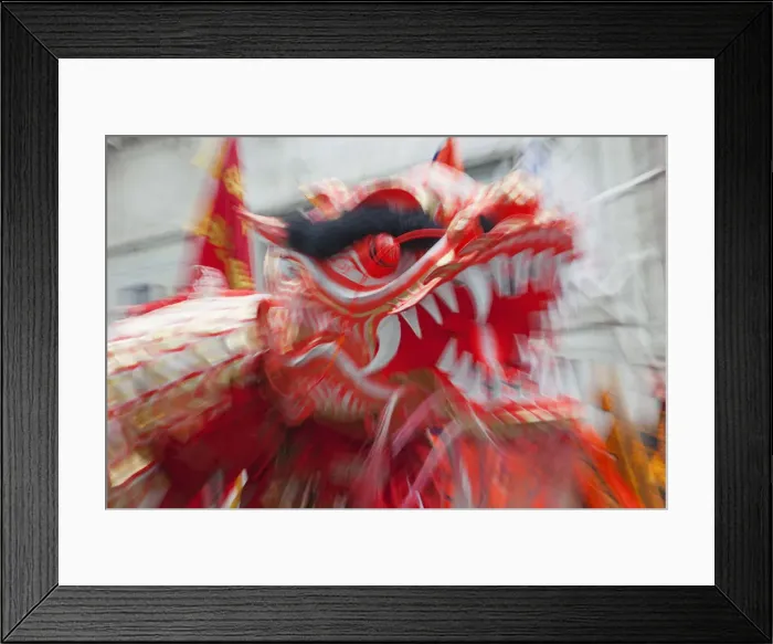 Framed Print : China, Hong Kong, Tai Kok Tsui Temple Fair, Dragon Dance