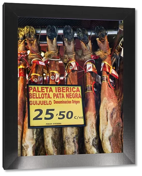 Spain, Barcelona, The Ramblas, La Boqueria Market, Spanish Hams