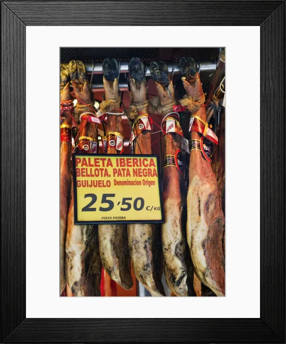 Framed Print : Spain, Barcelona, The Ramblas, La Boqueria Market, Spanish Hams Framed Print : Spain, Barcelona, The Ramblas, La Boqueria Market, Spanish Hams