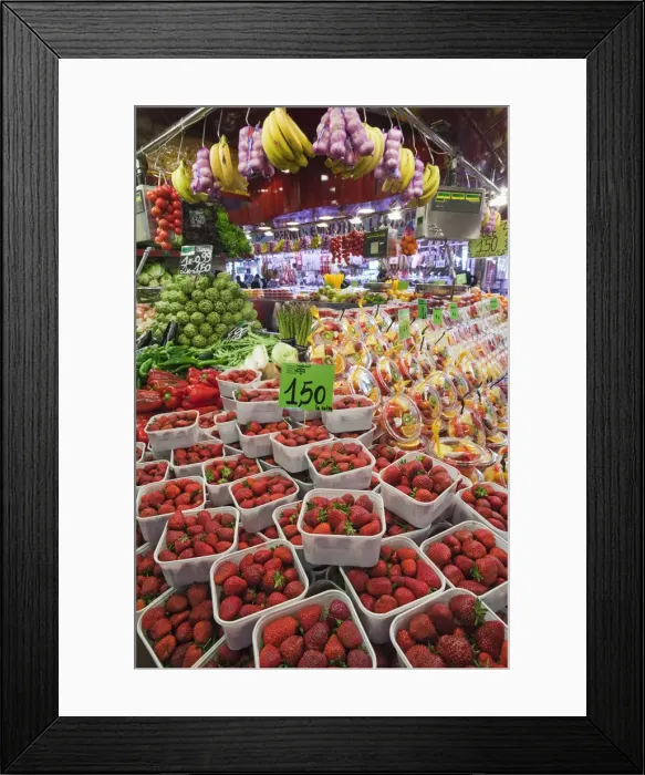 Framed Print : Spain, Barcelona, The Ramblas, La Boqueria Market, Fruit Stall Display Framed Print : Spain, Barcelona, The Ramblas, La Boqueria Market, Fruit Stall Display