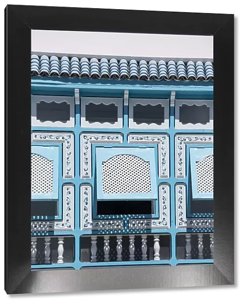 Tunisia, Kairouan, Madina, decorative blue window, decorative
