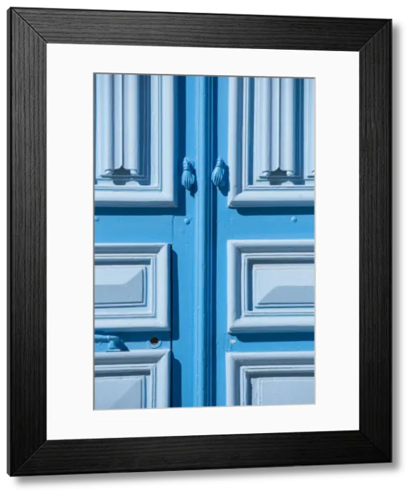 Framed Print : Tunisia, Kairouan, Madina, Hands of Fatima door handle on a blue door