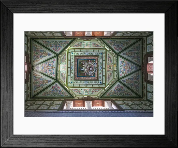 Framed Print : Tunisia, Kairouan, Madina, Elaborate ceiling of carpet shop