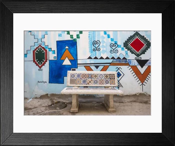 Framed Print : Tunisia, Kairouan, Madina, A colourful tiled bench Framed Print : Tunisia, Kairouan, Madina, A colourful tiled bench