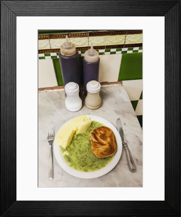 Framed Print : England, London, Southwark, Manze Pie and Mash Shop, Plate of Pie and Mash and Liquor Framed Print : England, London, Southwark, Manze Pie and Mash Shop, Plate of Pie and Mash and Liquor