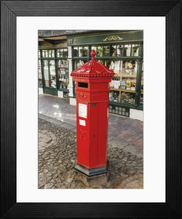 Framed Print : England, Kent, Tunbridge Wells, The Pantiles, Traditional Red Postbox Framed Print : England, Kent, Tunbridge Wells, The Pantiles, Traditional Red Postbox