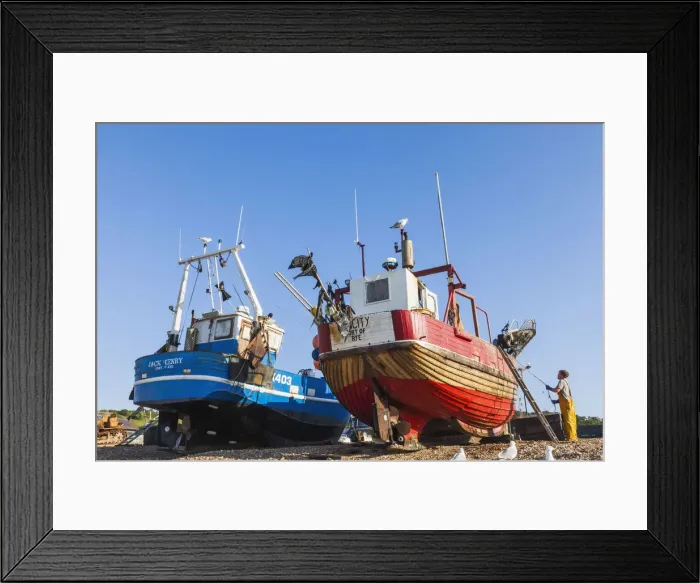 Framed Print : England, East Sussex, Hastings, The Stade, Fishing Boat on Beach