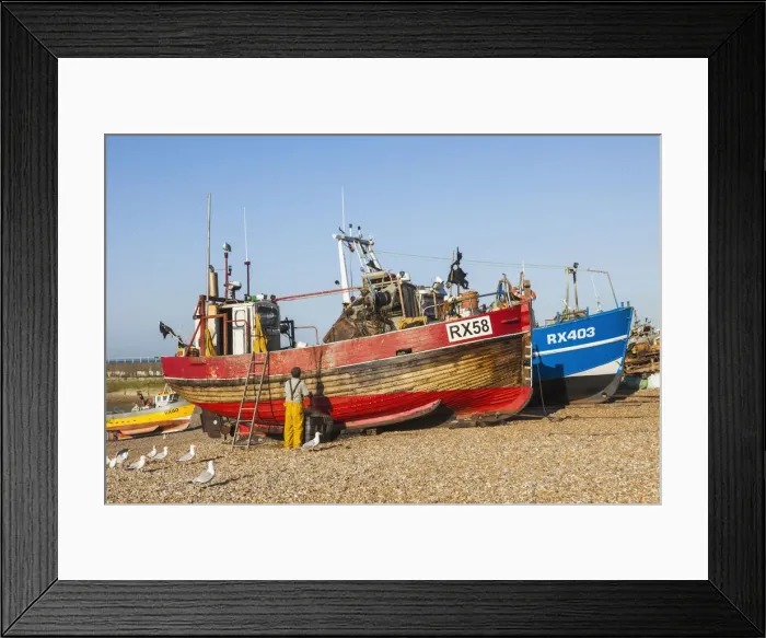 Framed Print : England, East Sussex, Hastings, The Stade, Fishing Boat on Beach