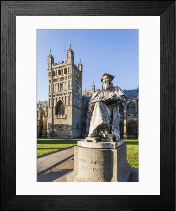 Framed Print : England, Devon, Exeter, Exeter Cathedral and Statue of Richard Hooker Framed Print : England, Devon, Exeter, Exeter Cathedral and Statue of Richard Hooker