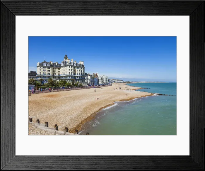 Framed Print : England, East Sussex, Eastbourne, Eastbourne Beach and Town Skyline