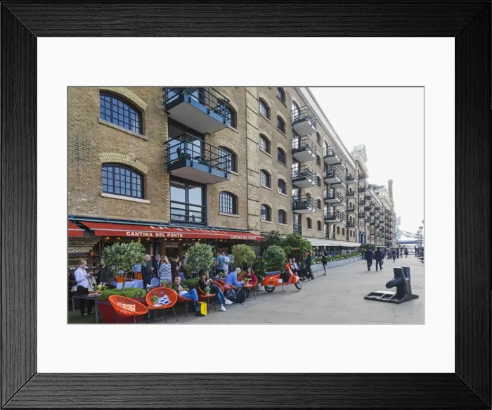Framed Print : England, London, Southwark, Shad Thames, Riverside Restaurants and Apartments Framed Print : England, London, Southwark, Shad Thames, Riverside Restaurants and Apartments