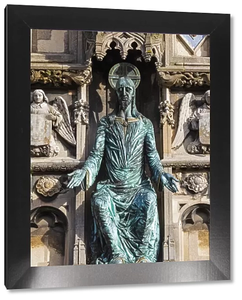 England, Kent, Canterbury, Canterbury Cathedral, Bronze Figure of Christ On Cathedral