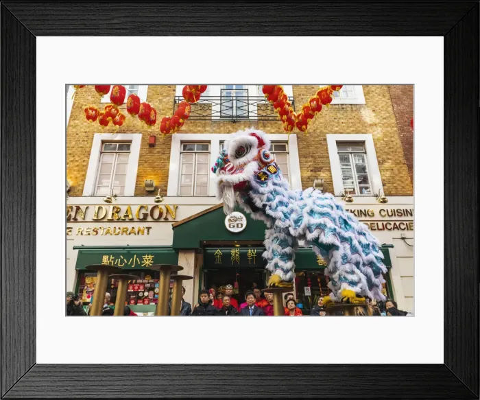 Framed Print : England, London, Chinatown, Chinese New Year Parade, Lion Dance