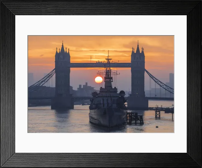 Framed Print : England, London, Tower Bridge and Museum Ship HMS Belfast at Sunrise Framed Print : England, London, Tower Bridge and Museum Ship HMS Belfast at Sunrise