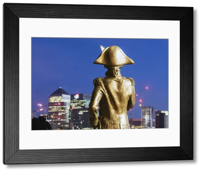 Framed Print : England, London, Greenwich, Statue of Admiral Lord Nelson and The Docklands Skyline Framed Print : England, London, Greenwich, Statue of Admiral Lord Nelson and The Docklands Skyline