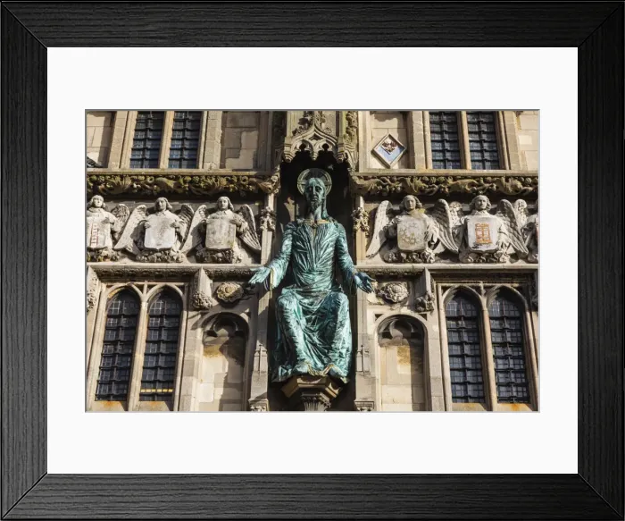 Framed Print : England, Kent, Canterbury, Canterbury Cathedral, Bronze Figure of Christ On Cathedral