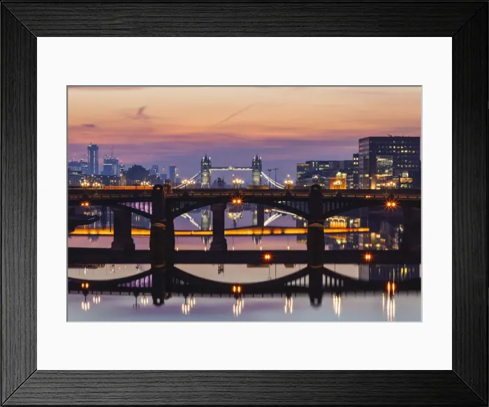 Framed Print : England, London, Southwark, London Bridge City, Reflections of Thames Bridges at Dawn Framed Print : England, London, Southwark, London Bridge City, Reflections of Thames Bridges at Dawn