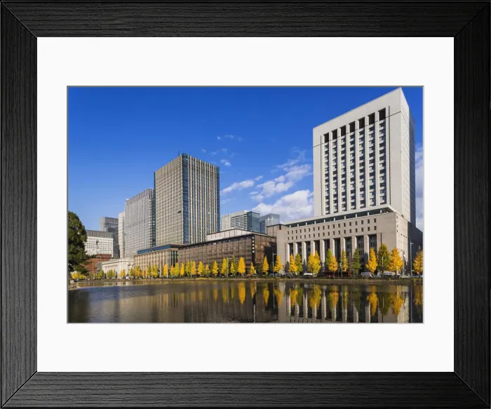 Framed Print : Japan, Honshu, Tokyo, Marunouchi, Hibiya-dori and Marunouchi Area Skyline Reflected