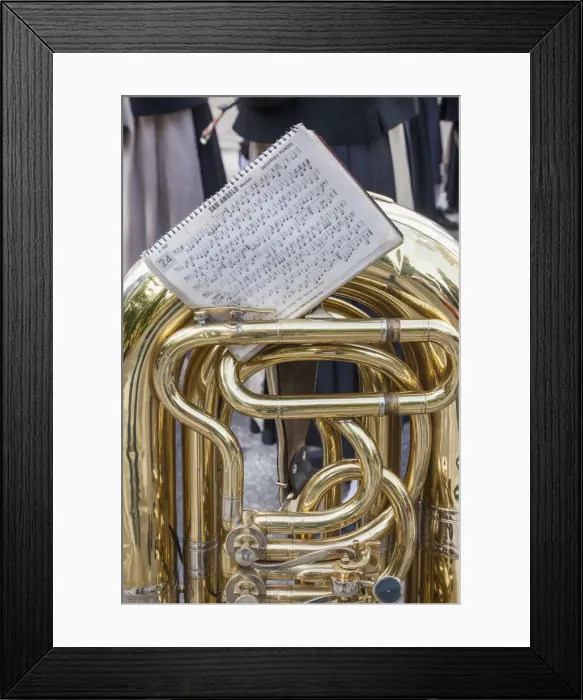 Framed Print : Germany, Bavaria, Munich, Oktoberfest Parade, Detail of Sheet Music and Brass Instrument Framed Print : Germany, Bavaria, Munich, Oktoberfest Parade, Detail of Sheet Music and Brass Instrument
