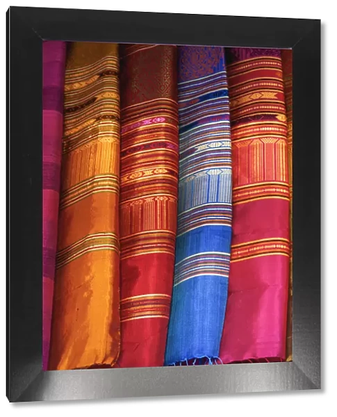 Cambodia, Siem Reap, The Old Market, Display of Silk Scarves