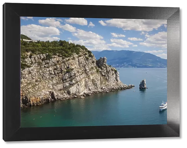 Ukraine, Crimea, Yalta, Ferry passing The Sail rock, on its approach
