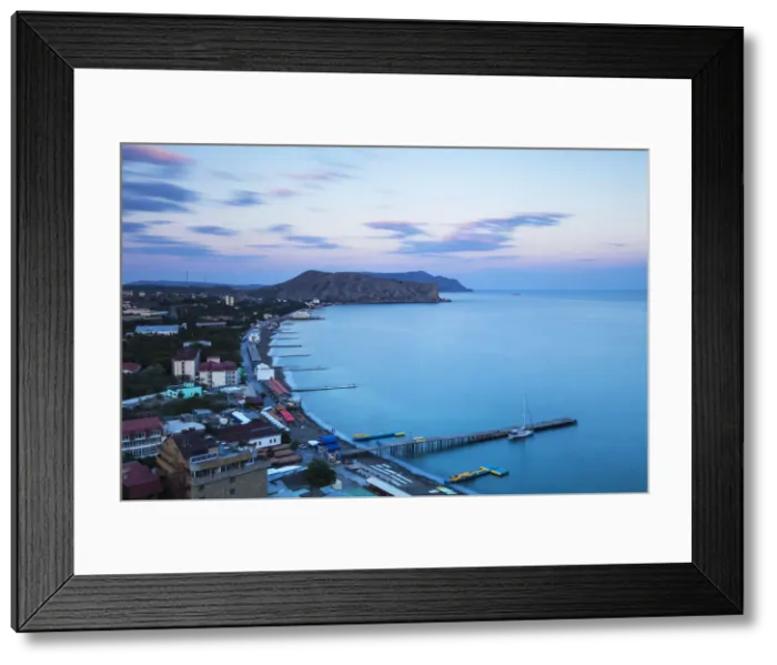 Framed Print : Ukraine, Crimea, Sudak View of city and Black Sea coast Framed Print : Ukraine, Crimea, Sudak View of city and Black Sea coast