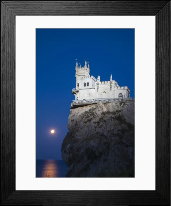 Framed Print : Ukraine, Crimea, Yalta, Gaspra, Full moon over shines over The Swallows Nest