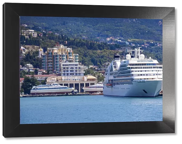 Ukraine, Crimea, Yalta, Yalta embankment, Cruise ship docked at Yalta Cruise ship port