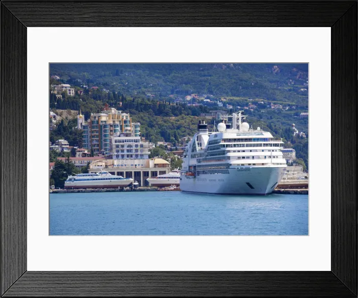 Framed Print : Ukraine, Crimea, Yalta, Yalta embankment, Cruise ship docked at Yalta Cruise ship port Framed Print : Ukraine, Crimea, Yalta, Yalta embankment, Cruise ship docked at Yalta Cruise ship port
