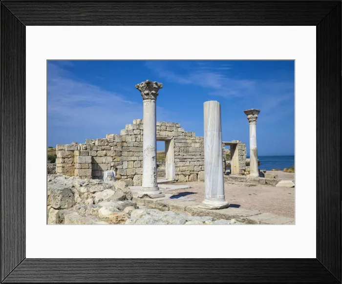 Framed Print : Ukraine, Crimea, Sevastopol, Khersoness, The columns and portico of an early Christian Framed Print : Ukraine, Crimea, Sevastopol, Khersoness, The columns and portico of an early Christian