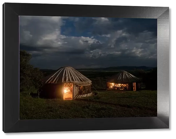 Nomad Tanzania yurt camp in Loliondo area Serengeti under moonlight, Tanzania