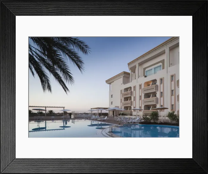 Framed Print : Tunisia, The Jerid Area, Tozeur, Hotel El Mouradi, swimming pool view, dawn Framed Print : Tunisia, The Jerid Area, Tozeur, Hotel El Mouradi, swimming pool view, dawn
