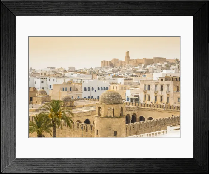 Framed Print : Tunisia, Sousse, View of Great Mosque across madina towards archaeological museum Framed Print : Tunisia, Sousse, View of Great Mosque across madina towards archaeological museum